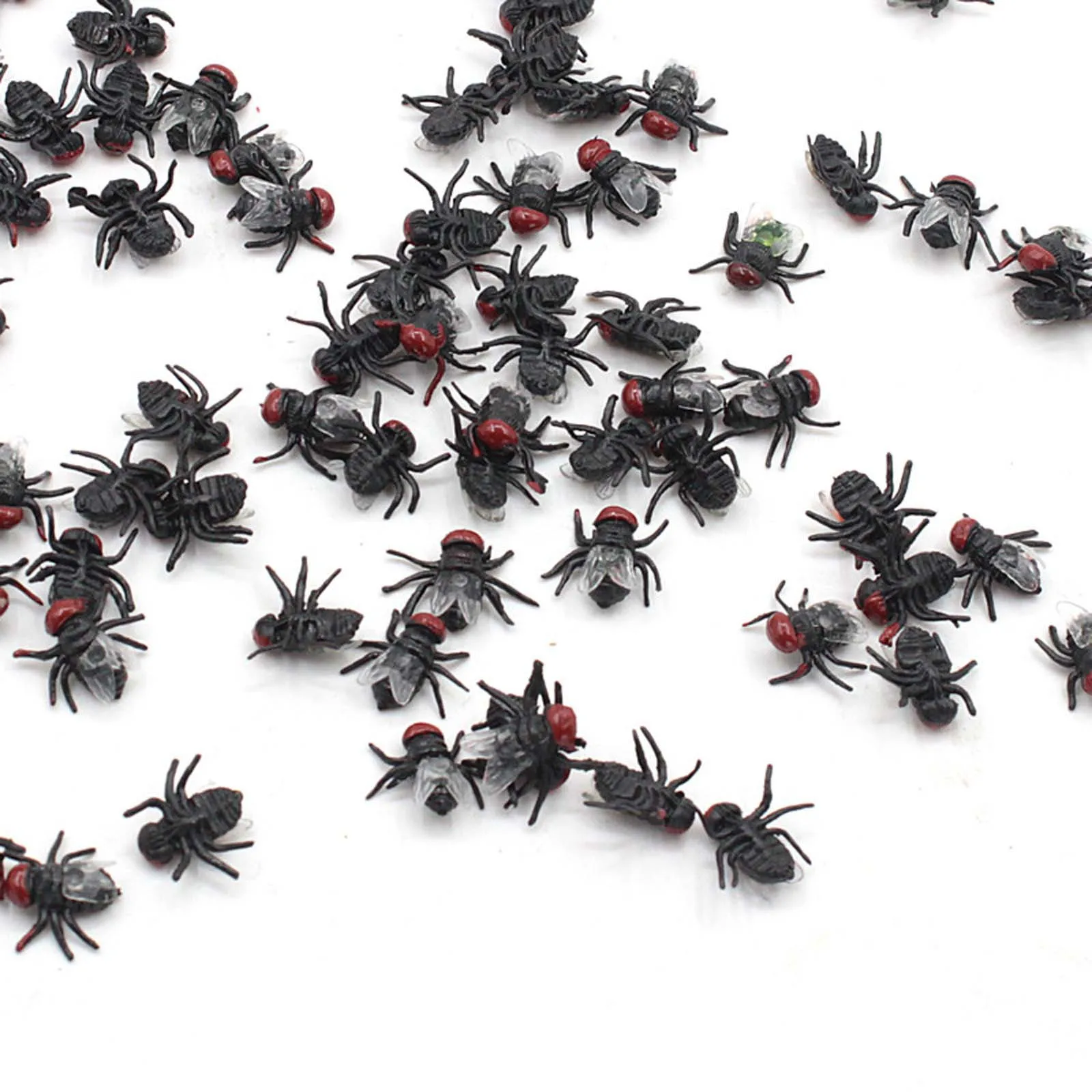 100 Pcs Fake Flies Plastic Halloween Simulated Insect Fly Bugs Joke Toys Prank