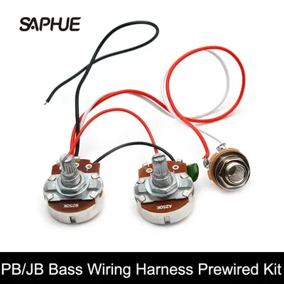 PB/JB Bass Wiring Harness Prewired Kit for Precision Bass Guitar , Big 250K Pots 1/2 Volume 1 Tone