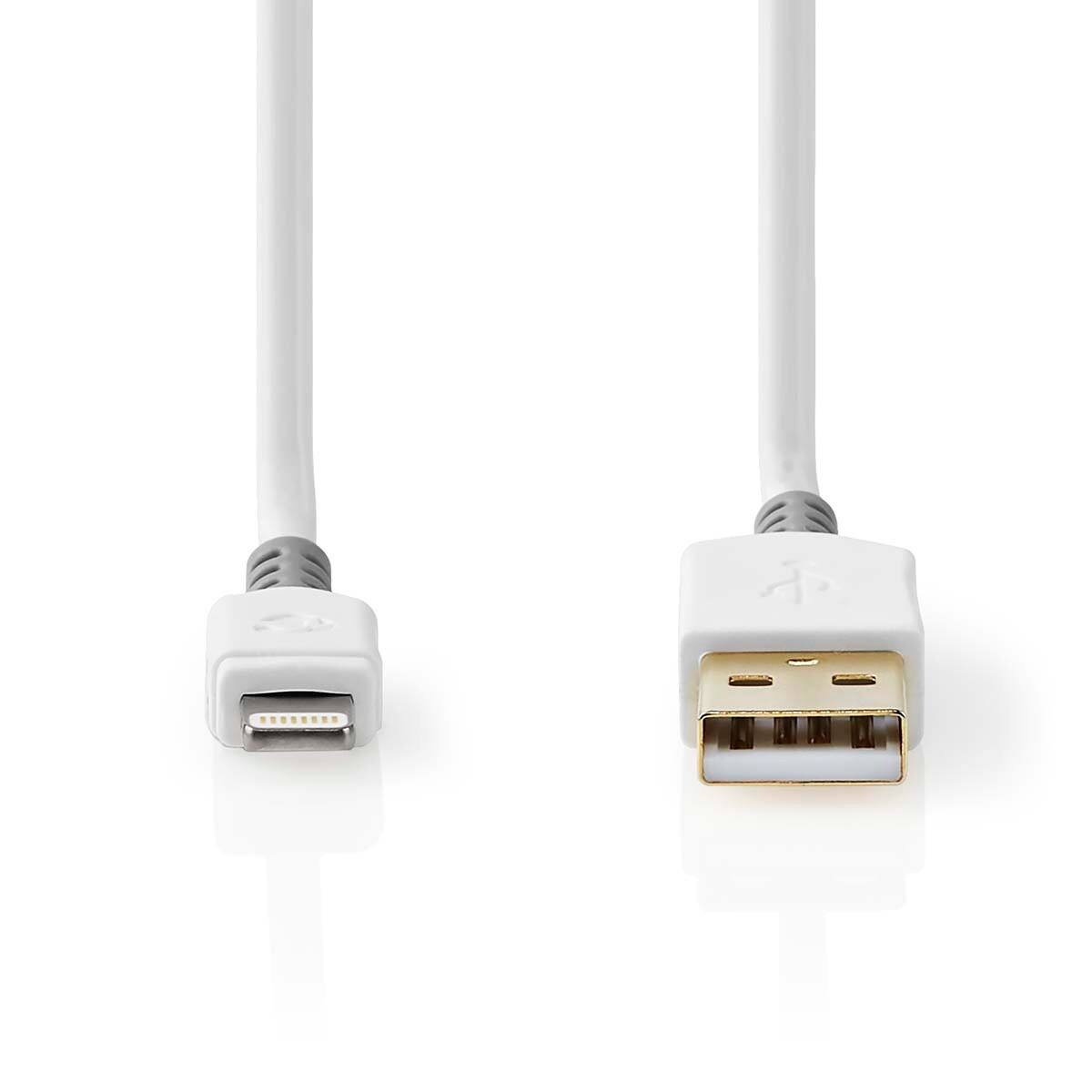 Nedis Lightning Kabel - USB 2.0 - Apple Lightning 8-Pin - USB-A Stecker - 480 Mbps - Vergoldet - 3.00 m - Rund - PVC - Grau / Weiss - Box Image
