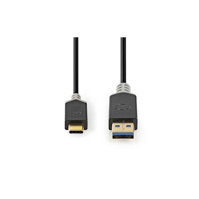 Nedis USB-Kabel - USB 3.2 Gen 1 - USB-A Stecker - USB-C Stecker - 60 W - 5 Gbps - Vergoldet - 1.00 m - Rund - PVC - Anth