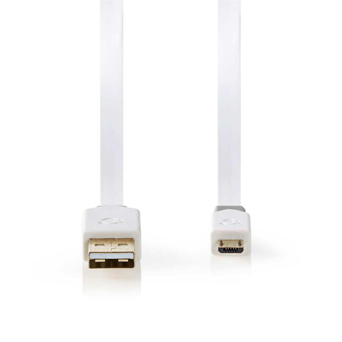 Nedis USB-Kabel - USB 2.0 - USB-A Stecker - USB Micro-B Stecker - 480 Mbps - Vergoldet - 1.00 m - Flach - PVC - Weiss - Plastikbeutel Image