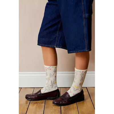 Out From Under Floral Socks - Ivory at Urban Outfitters