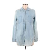 Charlotte Russe Long Sleeve Button Down Shirt: Blue Ombre Tops - Women's Size Medium