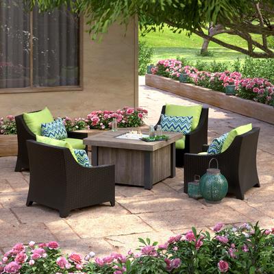 Deco 5 Piece Sunbrella Outdoor Patio Fire Chat Set - 42" W x 42" D x 25" H