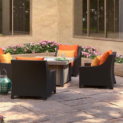 Deco 5 Piece Sunbrella Outdoor Patio Fire Chat Set - 42" W x 42" D x 25" H