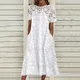 Frauen elegantes Strand kleid weiße Spitze Nähte Stickerei Blume Sommer Vintage Mini kleid Midi