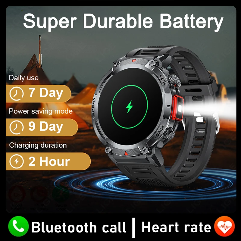 Mit Taschenlampe Smartwatch Männer Bluetooth Call Sport Tracker Blutdruck wasserdichte Smartwatch für Xiaomi Männer Android iOS Image