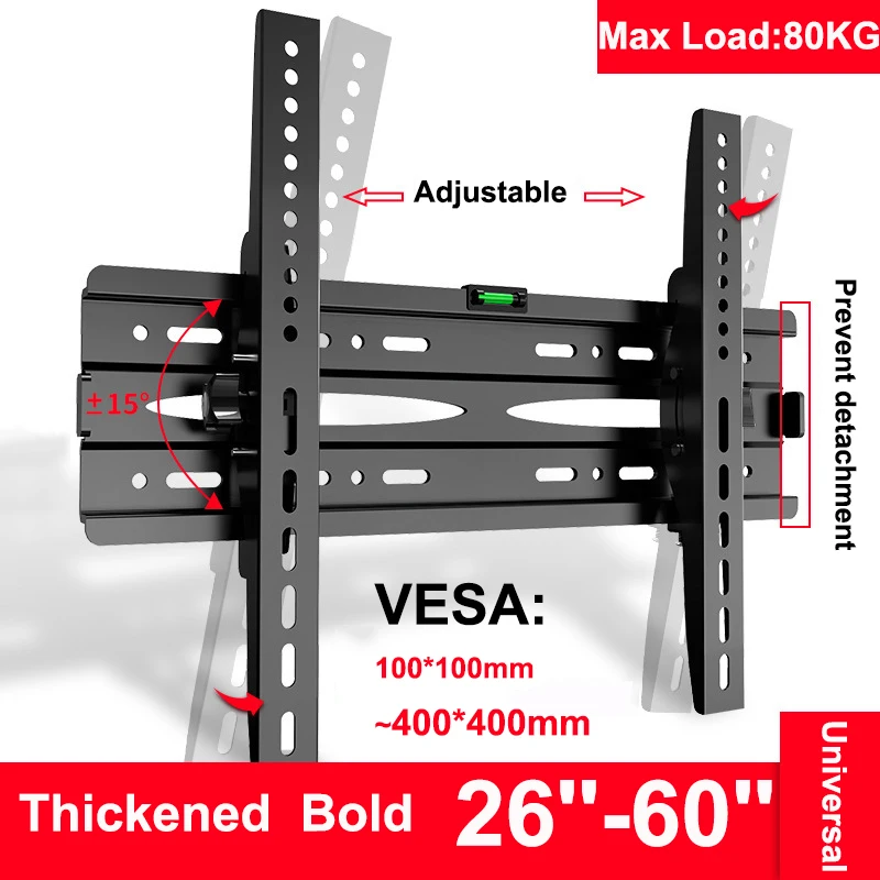 Neigbare TV-Wandhalterung für 26''-60'' LCD-LED-Universalhalterung für TV-TV-Unterstützung, maximale Belastung 80 kg, VESA 400 x 400 mm Image