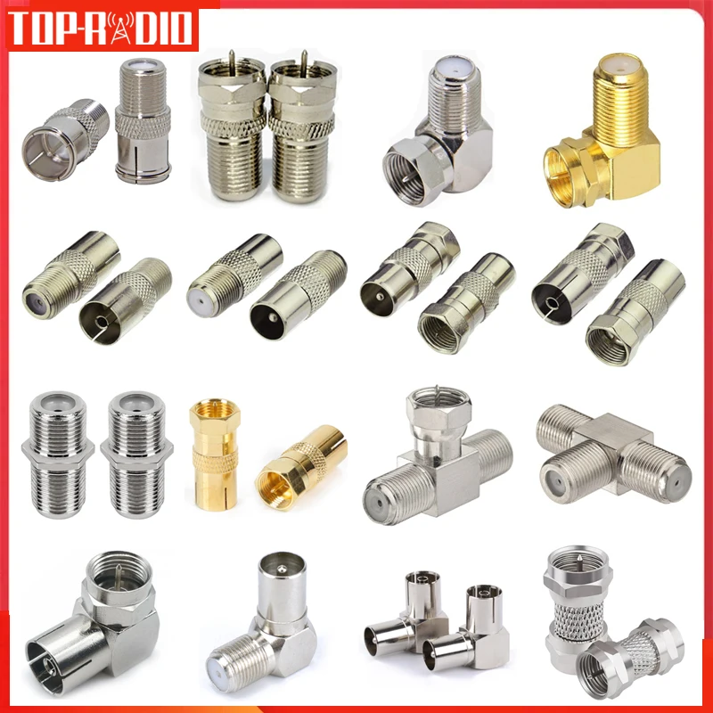 F-Typ auf TV, IEC 90-Grad-Stecker, weiblich, RF-Koaxial-Adapter, Splitter, vergoldeter Stecker für Kabel, TV, Satellit, TV, DVR Image