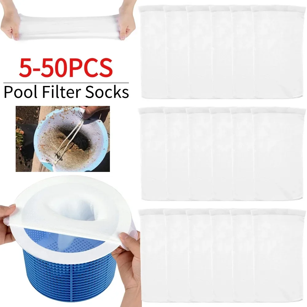 5–50 Stück Pool-Skimmer-Socken, elastisches Nylon-Mesh-Design, Teich, Schutt, Blätter, Filter, Korb, Skimmer, Schwimmbad, sauberes Zubehör Image