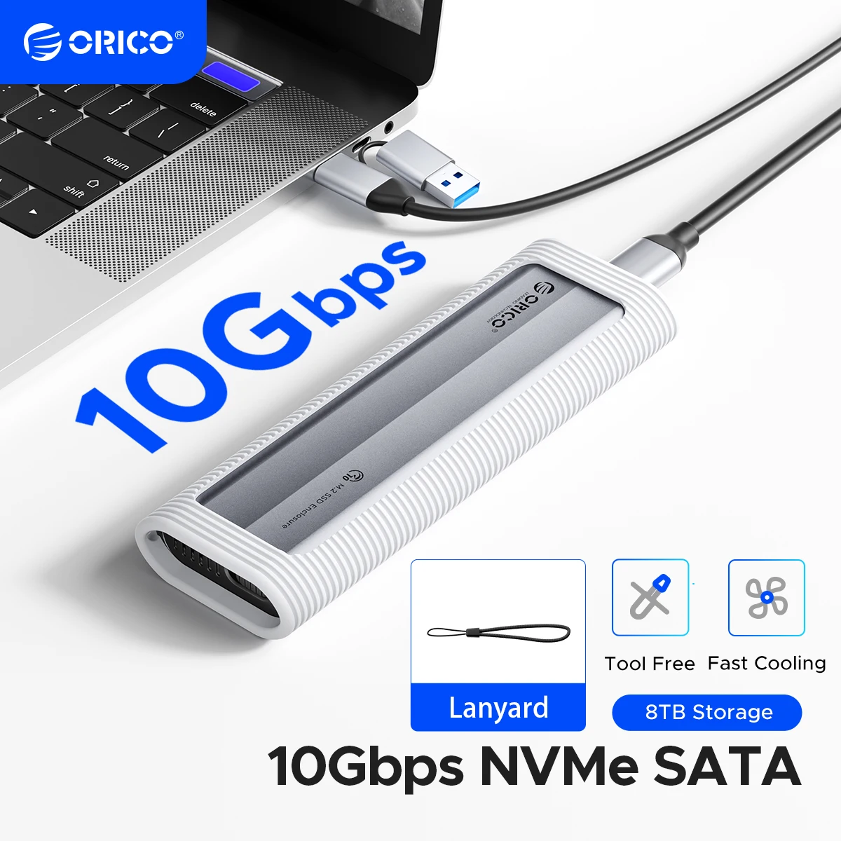 ORICO M.2 NVMe SATA SSD-Gehäuse, werkzeugloses USB, extern, 10 Gbit/s, M.2 NVMe-zu-USB-Adapter, unterstützt UASP für PCIe NVMe und SATA SSD Image