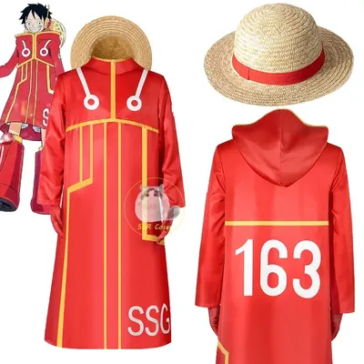 Anime Monkey D. Luffy Cosplay Kostüm Egghead Island Kostüm Luffy 163 Robe Umhang Jacke Mantel Hut Outfit Halloween Kostüm Herren Image