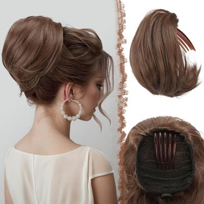Hair Bun Hairpiece Fully Short Ponytail Bun Hair Chignon With Comb Clip Bun Updo Drawstring Bun Synthetic Hair Pieces Extension For Women