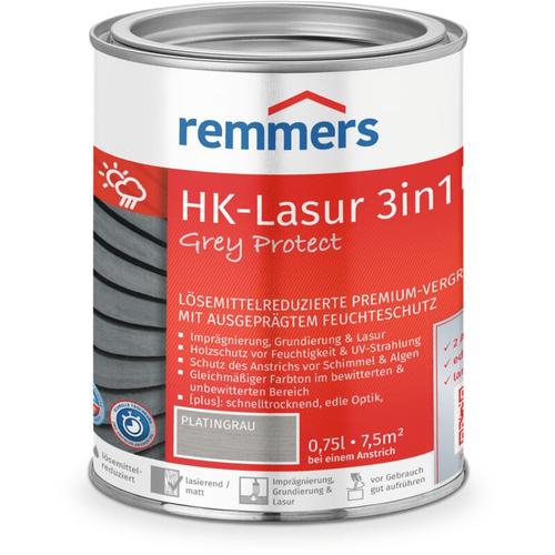 HK-Lasur 3in1 Grey Protect [plus] platingrau, matt, 0,75 Liter, Holzlasur, Premium Holzlasur außen,