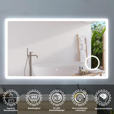 Badspiegel Wandspiegel led Badezimmerspiegel Touch Beleuchtung Beschlagfrei+Kosmetikspiegel+3 Image
