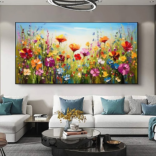 Mintura handgefertigte Ölgemälde mit abstrakter Textur und Blumen auf Leinwand, Wandkunst, Dekoration, modernes Bild für die Inneneinrichtung, gerolltes, rahmenloses, ungedehntes Gemälde Image