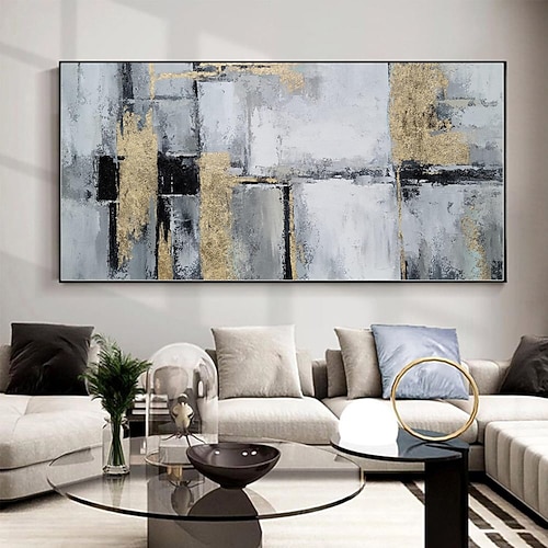 handgemachtes Ölgemälde auf Leinwand, Wandkunst, Dekoration, moderne abstrakte Textur, Schwarz, Weiß und Gold, für Wohnzimmer, Heimdekoration, gerolltes, rahmenloses, ungedehntes Gemälde Image