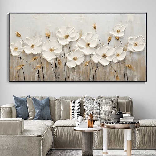 Strukturiertes Blumenölgemälde auf Leinwand, handgefertigt, farbenfrohe Landschaftskunst, Szenenmalerei, modernes Ölgemälde für Wohnzimmer-Wanddekoration Image