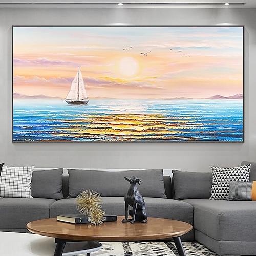 Mintura handgefertigte Meereslandschaft-Ölgemälde auf Leinwand, Wandkunst, Dekoration, modernes abstraktes Bild für Heimdekoration, gerolltes, rahmenloses, ungedehntes Gemälde Image