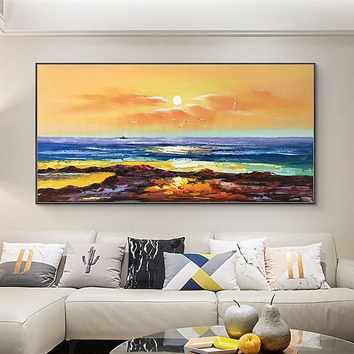 Mintura handgefertigte Meereslandschaft-Ölgemälde auf Leinwand, Wandkunst, Dekoration, modernes abstraktes Bild für Heimdekoration, gerolltes, rahmenloses, ungedehntes Gemälde Image