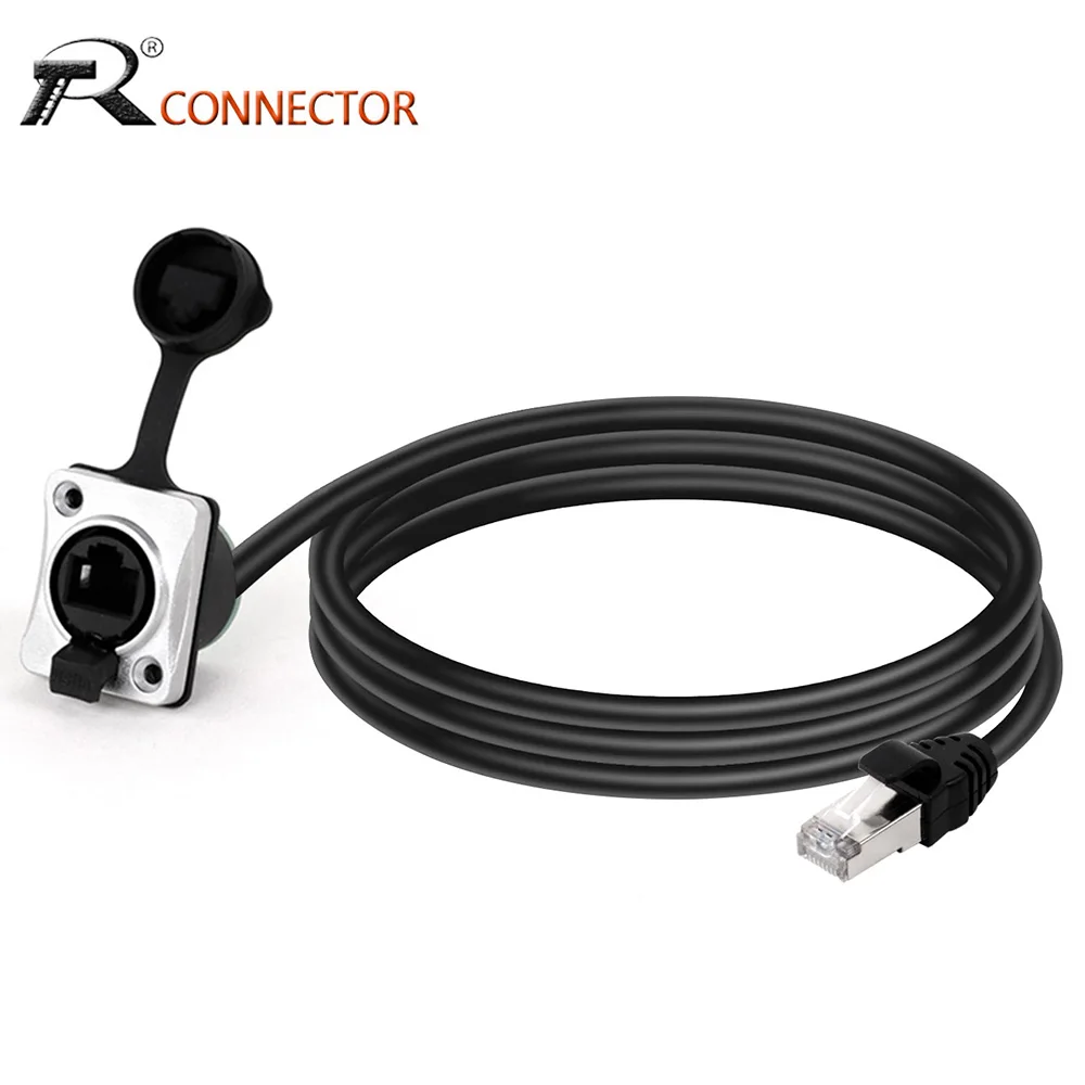 1pc STP RJ45 8P8C Stecker auf RJ45 CAT5/5E Weibliche Wasserdichte Panel Mount Buchse mit Abgeschirmtem Netzwerk ethernet Verlängerung Kabel Image