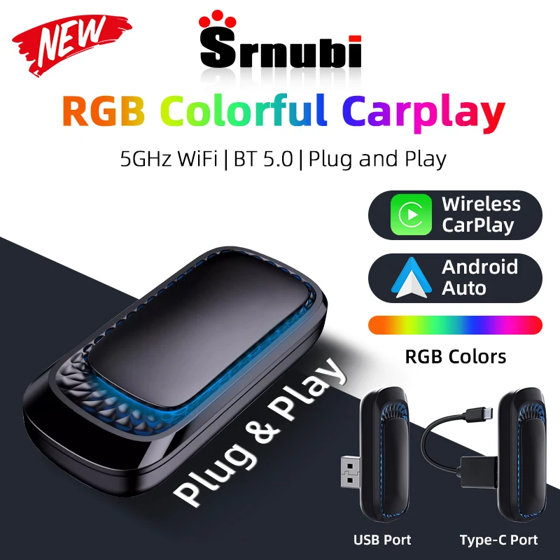 Srnubi kabelloser Carplay-Adapter Smart Box Plug-and-Play-Bluetooth-WLAN-Schnell verbindung Universal für kabel gebundene Apple Carplay-Autos Image