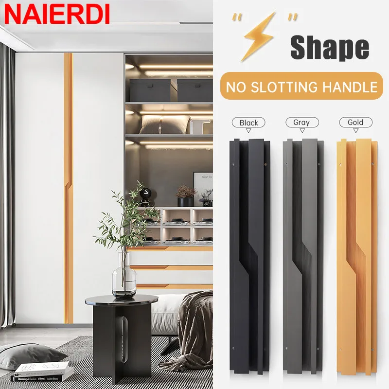 Naierdi schwarz blitz lange Möbel griffe 600-1800mm Aluminium legierung Schrank griffe Schrank türgriffe Türbeschläge Image