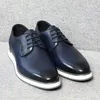 Blaue schwarze Business-Büro-Herren-Casual-Derby-Kleiderschuhe aus echtem Leder zum Schnüren, bequeme flache Sneaker-Schuhe für Herren