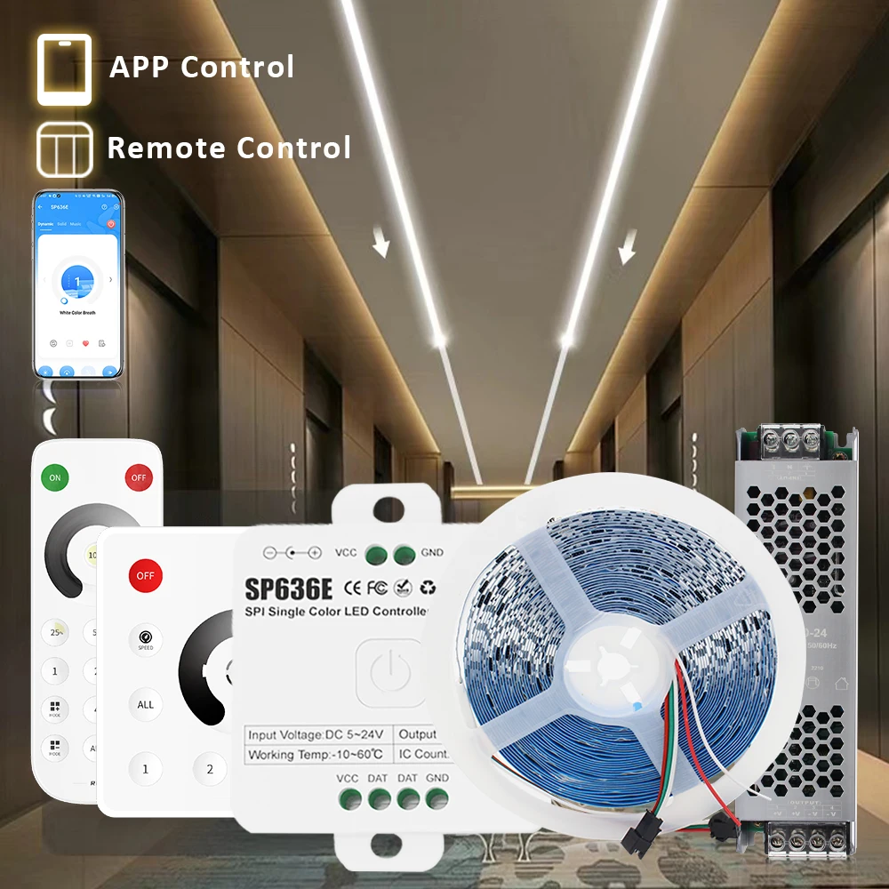 24 V WS2811 Fließendes Wasser Fließendes LED-Streifenlicht 2835 10 m 15 m 20 m Pferderennen-Bandlampe mit SP636E BanlanX App 2,4 G Controller Image