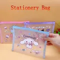 Astuccio per matite per cancelleria Kawaii Sanrio A5 Custodia con cerniera in rete Melody Kuromi Cinnamoroll Purin Borsa per documenti Organizzatore Materiale scolastico