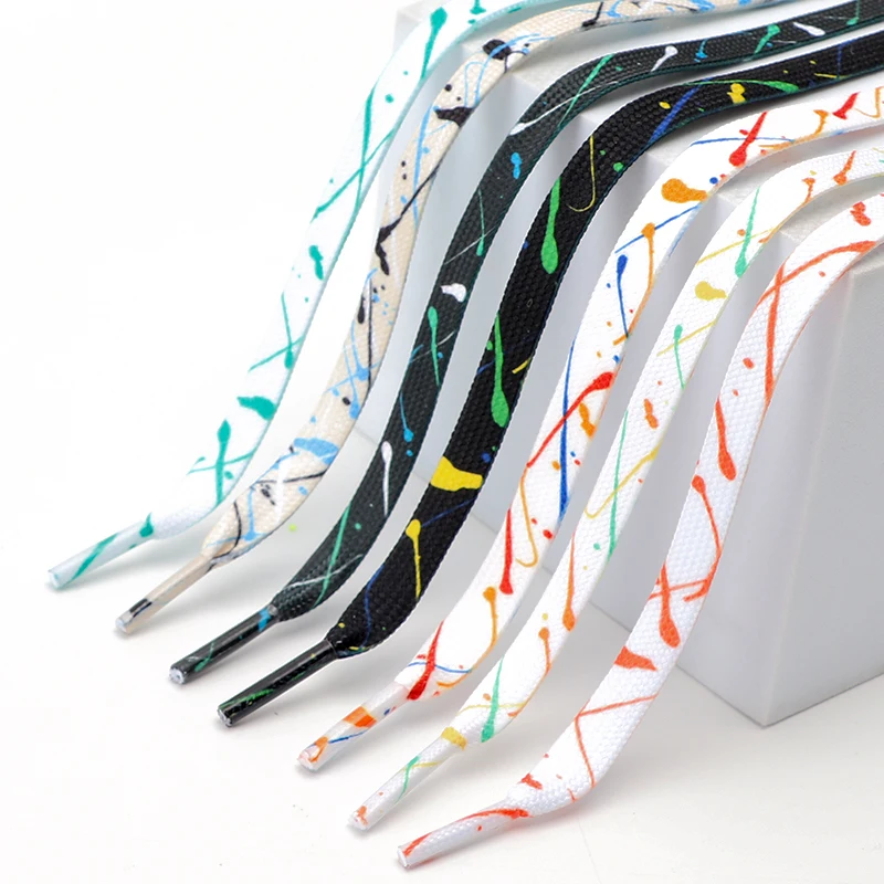 Neue Splash Ink Schnürsenkel für Turnschuhe Sport Casual Basketball Weiß Schwarz Schuhe Schnürsenkel Bunte Frauen Männer Flache Seil Schnürsenkel Image