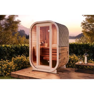 Fasssauna Ellipso s Fasssauna 1 Sitzbänke aus Holz , Sauna mit 42 mm Wandstärke, Außensauna mit Image