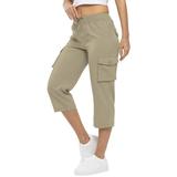 YDKZYMD Womens Capri Cargo Pants Hiking Lightweight Athletic Baggy Pants Summer Outdoor Drawstring Casual Joggers Pants High Waisted Golf Cropped Pants with Pockets Khaki XXL
