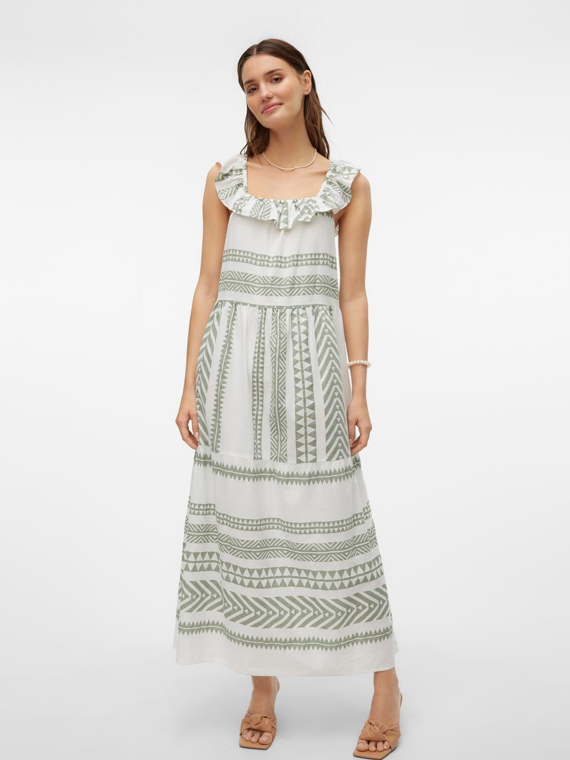 Maxikleid VERO MODA "VMDICTHE SL ANKLE DRESS WVN GA", Damen, Gr. L, N-Gr, grün, Obermaterial: 100% Baumwolle, gemustert, regular fit knöchellang, V-Ausschnitt, Kleider, Sommerkleid Image