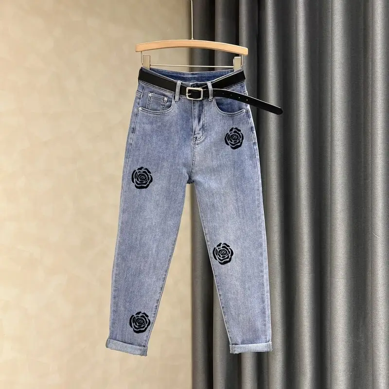 Mit Taschen bestickt hohe Taille Schuss Hose Damen Jeans Hose für Frau blau Streetwear Vintage Medium 90er Jahre ein Sommer xxl