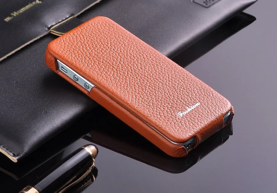 Vertikale Flip-Cover-Hülle für iPhone 5, 5S, SE, 100 % echtes Leder, Original Litchi Chinensis Grain, Top-Qualität, Modemarke Image