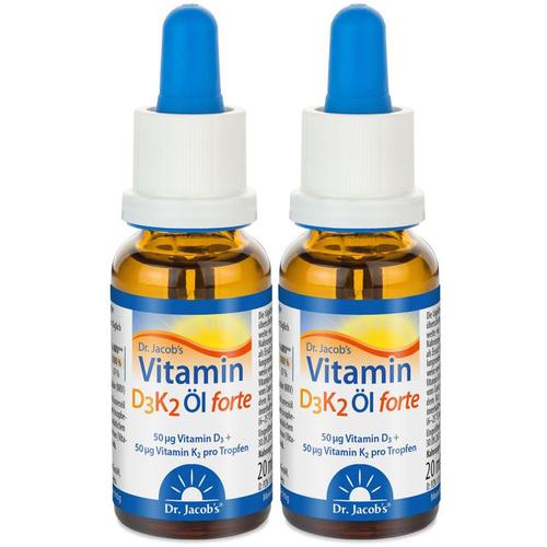 Dr. Jacob's Vitamin D3K2 Öl forte 2000 Ie/50 mcg D3+K2 hochdosiert 640 Tropfen Doppelpack 2x20 ml zum Einnehmen