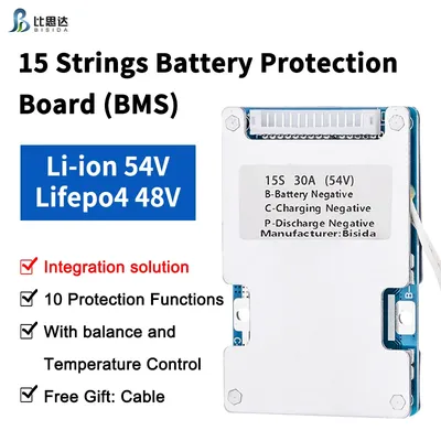 Bisida BMS 15S 48V/54V with balanced temperature control, ten function protection, public port,
