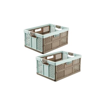 Keeeper - Set mit 2 stabilen klappbaren Aufbewahrungsboxen 32L aus Kunststoff in Blau und Braun, Kollektion Lea Image
