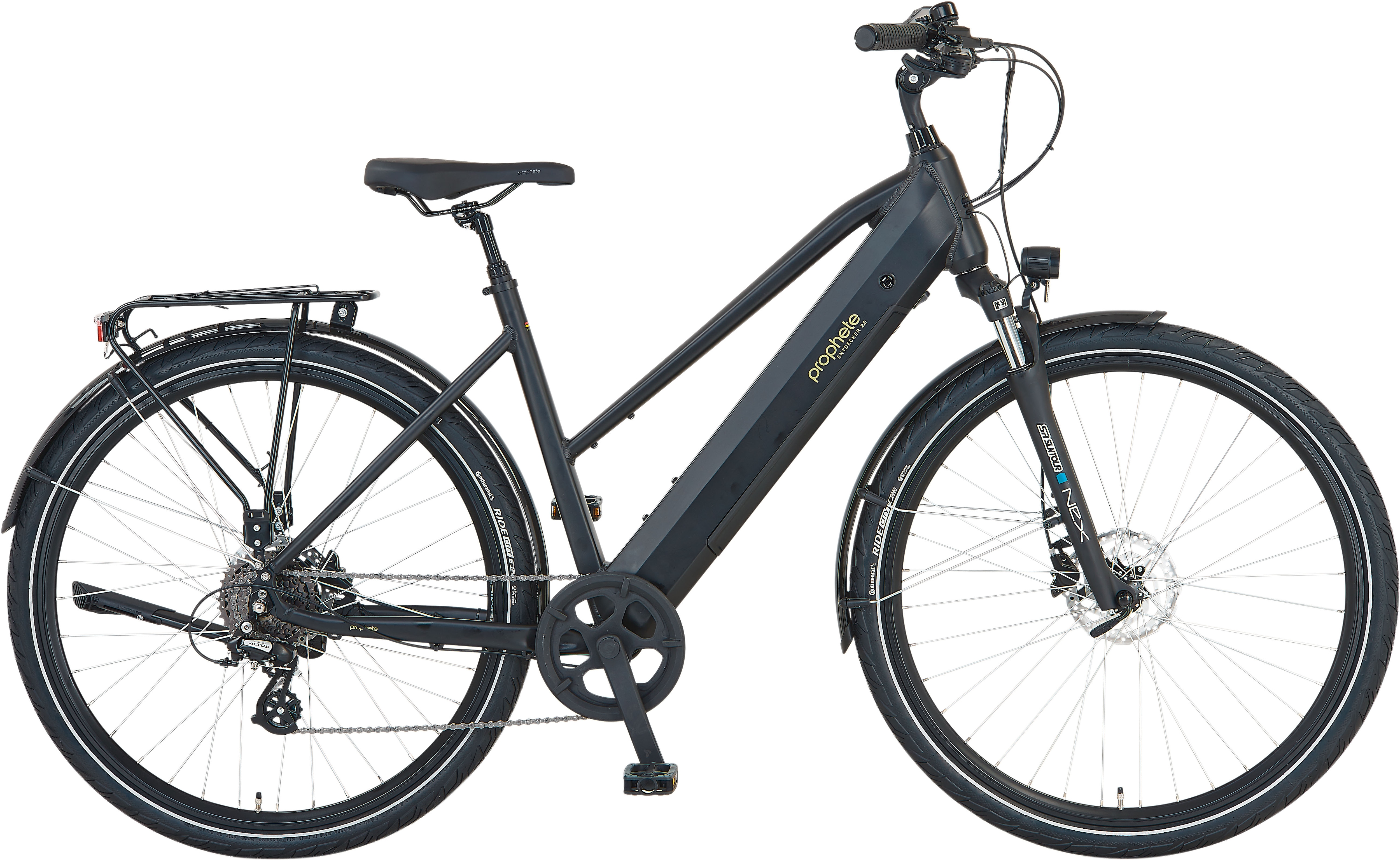 E-Bike PROPHETE "Entdecker 2.0" Gr. 50, schwarz (schwarz, schwarz), Elektrofahrräder, 50cm, 28 Zoll (71,12cm), Pedelec, Elektrofahrrad für Damen Image