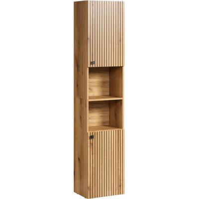 Hochschrank WELLTIME "Amrum", braun (eiche), B:40cm H:186cm T:31cm, Schränke, Breite 40cm, geräumiger Hochschrank Eiche Rillenoptik Badschrank Image