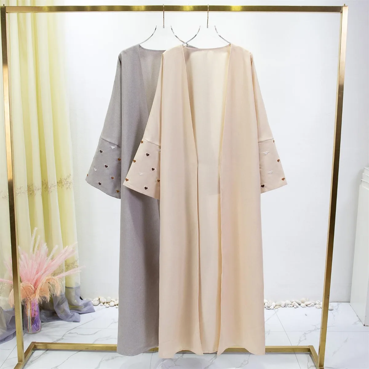 Frauen Jilbabs offene Front Abaya Langarm Maxi langes Kleid Damen bekleidung muslimische Strickjacke Abayas Stickerei aus Kaftane Image