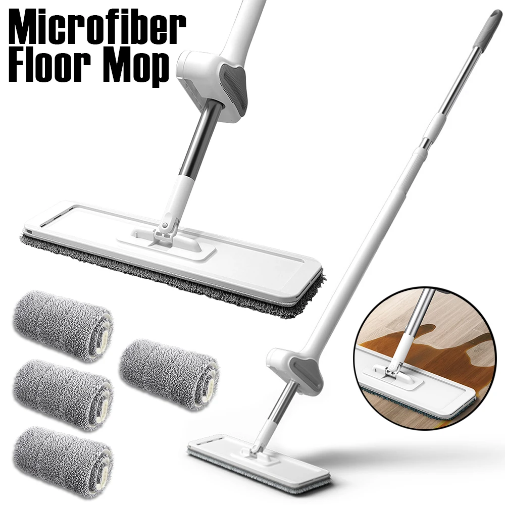 Selbstreinigender Mopp, waschbarer Mikrofaser-Bodenwischer, Nass- und Trockengebrauch, 360° ° Drehbare flache Bodenwischer mit 4 austauschbaren Pads für den Boden Image