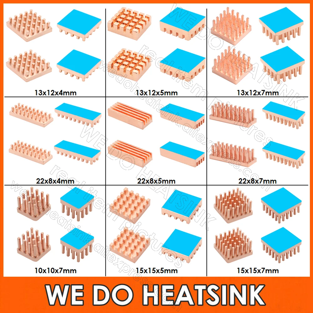 Stiftflossen aus 100 % reinem Kupfer, Kühlkörperkühler mit Wärmeleitpad, Elektronik-Kupferkühler, Kühlkörper für MOS GPU IC Chip Image
