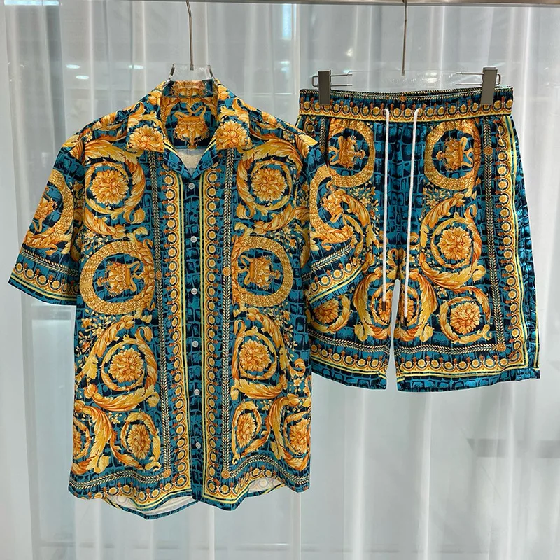 2024 Royal Luxus Herren Shirt Sets Vintage Muster 2 Stück Anzug Shorts Outfits Sommer Kurzarm bedruckte Hemden Ropa de Hombres Image