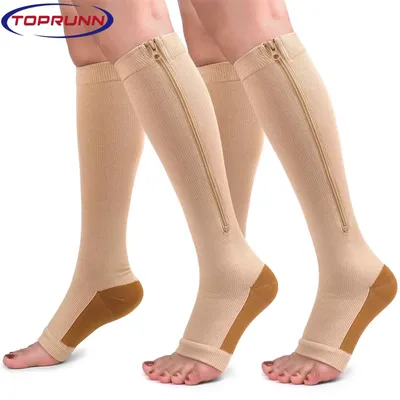 Chaussettes de Compression à fermeture éclair en cuivre 1 paire Support de genou haut et bout