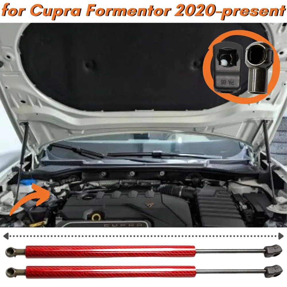 Qtà(2) Ammortizzatori per cofano in fibra di carbonio per Cupra Formentor 2020-2026 Ammortizzatori per molle a gas per cofano anteriore Ammortizzatore Supporti di sollevamento