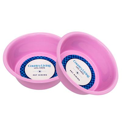 American Pet Supplies Country Living Set of 2 Non-Slip Durable Powder Coated Stainless Steel Heavy Dog Bowls - Pink