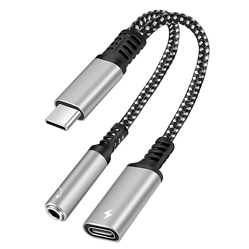 USB Typ C auf 3,5 mm Kopfhöreranschluss Adapterkabel 2 in 1 Dual USB C Buchse Audio AUX Anschluss Ladesplitter Musik Image