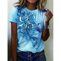 Damen T-Shirt Florales Rundhalsausschnitt Kurzarm 3D Schmetterlingsdruck Elegante Lässige Kleidung Frühling Sommer Komfort Fit Lila Multigrößen Mode Oberteil